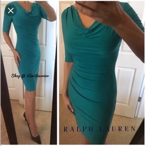 Ralph Lauren teal half sleeve ruched dress